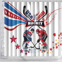 USA vs Canada Ice Hockey Face Off Shower Curtain Stars Maple Leaf