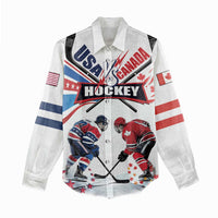 Custom USA vs Canada Ice Hockey Face Off Women Casual Shirt Stars Maple Leaf