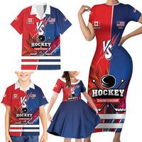 Custom USA vs Canada Ice Hockey Face Off Family Matching Short Sleeve Bodycon Dress and Hawaiian Shirt Hockey Championship