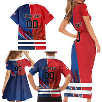 Custom USA vs Canada Ice Hockey Face Off Family Matching Short Sleeve Bodycon Dress and Hawaiian Shirt Hockey Championship