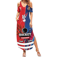 Custom USA vs Canada Ice Hockey Face Off Family Matching Summer Maxi Dress and Hawaiian Shirt Hockey Championship