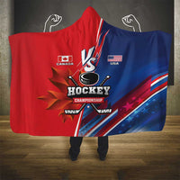 USA vs Canada Ice Hockey Face Off Hooded Blanket Hockey Championship