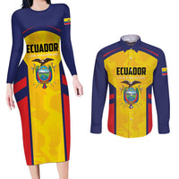 Custom Ecuador Rugby Couples Matching Long Sleeve Bodycon Dress and Long Sleeve Button Shirt Los Piqueros Go Champions