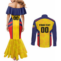 Custom Ecuador Rugby Couples Matching Mermaid Dress and Long Sleeve Button Shirt Los Piqueros Go Champions