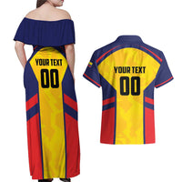 Custom Ecuador Rugby Couples Matching Off Shoulder Maxi Dress and Hawaiian Shirt Los Piqueros Go Champions