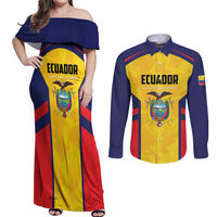 Custom Ecuador Rugby Couples Matching Off Shoulder Maxi Dress and Long Sleeve Button Shirt Los Piqueros Go Champions