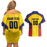 Custom Ecuador Rugby Couples Matching Off Shoulder Short Dress and Hawaiian Shirt Los Piqueros Go Champions