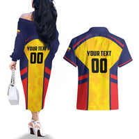 Custom Ecuador Rugby Couples Matching Off The Shoulder Long Sleeve Dress and Hawaiian Shirt Los Piqueros Go Champions