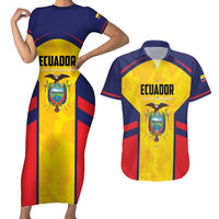 Custom Ecuador Rugby Couples Matching Short Sleeve Bodycon Dress and Hawaiian Shirt Los Piqueros Go Champions