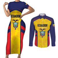 Custom Ecuador Rugby Couples Matching Short Sleeve Bodycon Dress and Long Sleeve Button Shirt Los Piqueros Go Champions