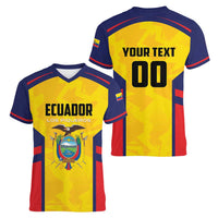 Custom Ecuador Rugby Women V-Neck T-Shirt Los Piqueros Go Champions