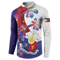 Philippines Sun Plumeria Floral Button Sweatshirt Unique Stylized