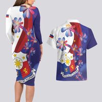 Philippines Sun Plumeria Floral Couples Matching Long Sleeve Bodycon Dress and Hawaiian Shirt Unique Stylized