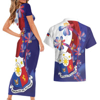 Philippines Sun Plumeria Floral Couples Matching Short Sleeve Bodycon Dress and Hawaiian Shirt Unique Stylized