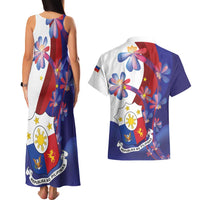Philippines Sun Plumeria Floral Couples Matching Tank Maxi Dress and Hawaiian Shirt Unique Stylized