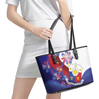 Philippines Sun Plumeria Floral Leather Tote Bag Unique Stylized