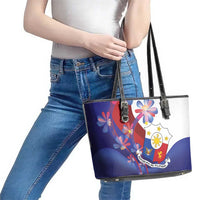 Philippines Sun Plumeria Floral Leather Tote Bag Unique Stylized