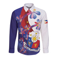 Philippines Sun Plumeria Floral Long Sleeve Button Shirt Unique Stylized