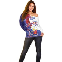 Philippines Sun Plumeria Floral Off Shoulder Sweater Unique Stylized