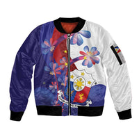 Philippines Sun Plumeria Floral Sleeve Zip Bomber Jacket Unique Stylized