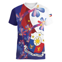 Philippines Sun Plumeria Floral Women V-Neck T-Shirt Unique Stylized