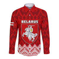 Custom Belarus 1991 Long Sleeve Button Shirt Belarusian Coat Of Arms Mix Folk Pattern - Wonder Print Shop
