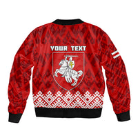 Custom Belarus 1991 Sleeve Zip Bomber Jacket Belarusian Coat Of Arms Mix Folk Pattern - Wonder Print Shop