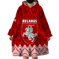 Custom Belarus 1991 Wearable Blanket Hoodie Belarusian Coat Of Arms Mix Folk Pattern - Wonder Print Shop