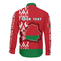 Custom Belarus Long Sleeve Button Shirt Belarusian Coat Of Arms Flag Style - Wonder Print Shop