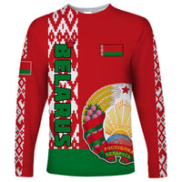 Custom Belarus Long Sleeve Shirt Belarusian Coat Of Arms Flag Style - Wonder Print Shop