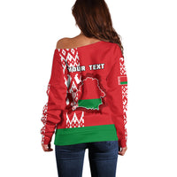 Custom Belarus Off Shoulder Sweater Belarusian Coat Of Arms Flag Style - Wonder Print Shop