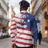 Liberia Flag Long Sleeve Button Shirt Grunge Stylized