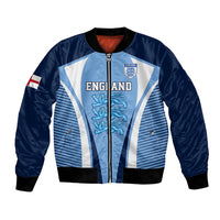England bomber jacket with front zip, navy blue and blue striped panels, England crest