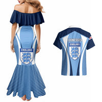 Couples matching blue off-shoulder mermaid dress and Hawaiian shirt with Lionesses badge