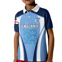 Kids England Lionesses blue polo with white/dark blue stripe front and chest crest