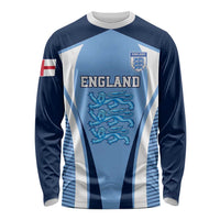 Blue England long sleeve football shirt with white-and-navy vertical stripes and crest