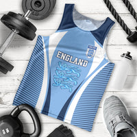 Blue and white England football tank top with Lionesses crest, sleeveless crew neck