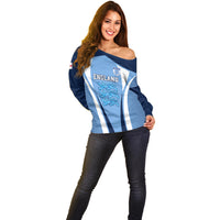 England Football Off Shoulder Sweater Lionesses Blue Sporty Style - Wonder Print Shop