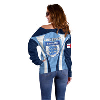 England Football Off Shoulder Sweater Lionesses Blue Sporty Style - Wonder Print Shop