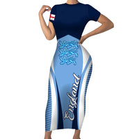 England Football Short Sleeve Bodycon Dress Lionesses Blue Sporty Style - Wonder Print Shop
