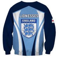 Blue crewneck sweatshirt with Lionesses and England Football crest on back