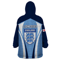 Navy hooded blanket with Lionesses badge, England crest on back, striped panels