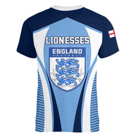 England Football Women V Neck T Shirt Lionesses Blue Sporty Style - Wonder Print Shop