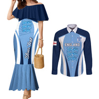Matching mermaid football dress and button shirt set, blue England crest and stripes