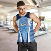 Men's blue England football tank top with crest and striped side panels