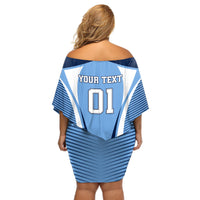 Personalised England Football Off Shoulder Short Dress Lionesses Blue Sporty Style - Wonder Print Shop