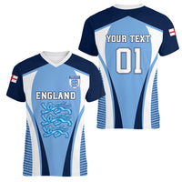 Personalised England Football Women V Neck T Shirt Lionesses Blue Sporty Style - Wonder Print Shop