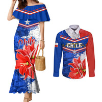 Couples mermaid dress and button shirt set: blue red flower prints