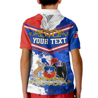 Kids polo shirt with red/blue back graphic, YOUR TEXT and patriotic symbols