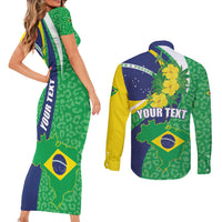 Brazil Sete de Setembro Couples Matching Short Sleeve Bodycon Dress and Long Sleeve Button Shirt Flor De Ip Amarel Leopard Pattern - Wonder Print Shop